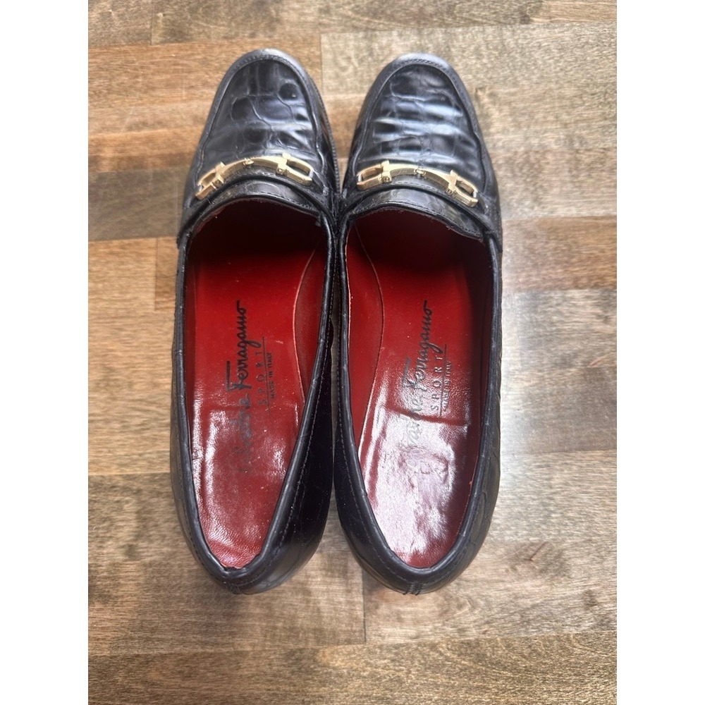 Salvatore Ferragamo Sport Black Croc Embossed Gancini Bit Loafers 7 3A Narrow - Picture 3 of 9